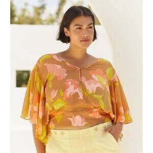 Anthropologie Tiny Olympia Faux-Wrap Top Womens 2X Flutter Sleeve NWT Boho